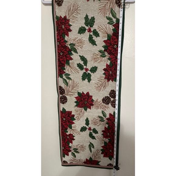 Poinsettia Christmas Red & Green Holiday Table Runner - Picture 4 of 4